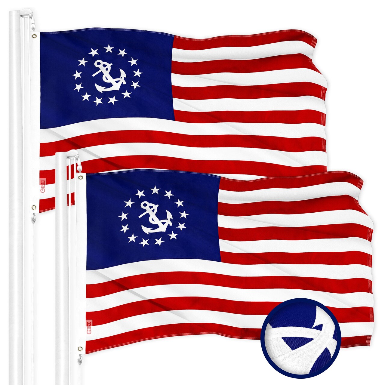 G128 2 Pack: American USA Yacht Ensign Flag | 1x1.5 Ft | ToughWeave Series Embroidered 300D Polyester | Nautical Flag, Embroidered Stars, Sewn Stripes, Indoor/Outdoor, Brass Grommets